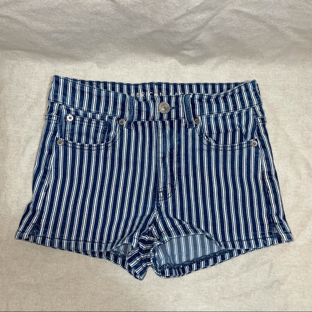 AEO Blue White Stripe Hi-Rise Shortie Short size 2